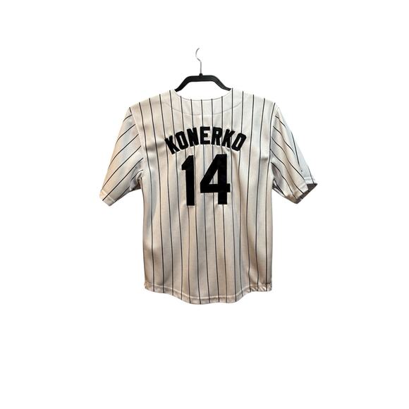 Chicago white Sox Konerko #14 jersey white black stripes youth 10-12 - Picture 2 of 8